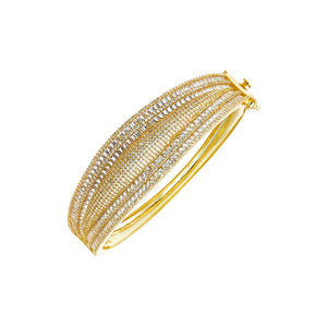 Gold Pave X Baguette Wide Graduated Fancy Bangle Bracelet - Adina Eden's Jewels