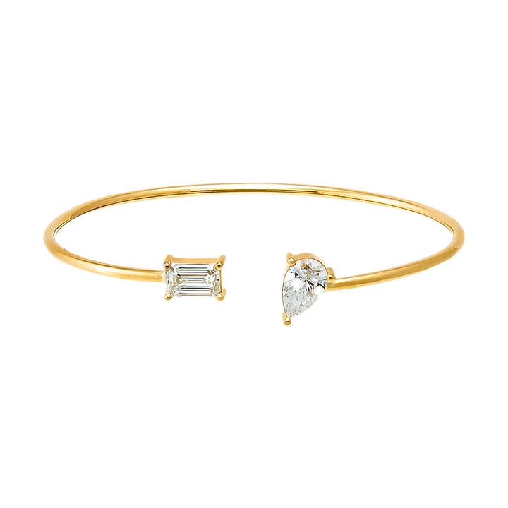 Lab Grown Diamond Pear X Baguette Open Bangle 14K - Adina Eden's Jewels