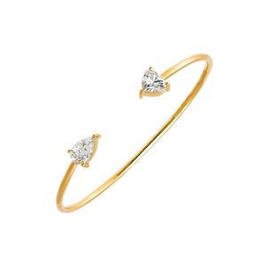 14K Gold Lab Grown Diamond Pear X Heart Open Bangle 14K - Adina Eden's Jewels