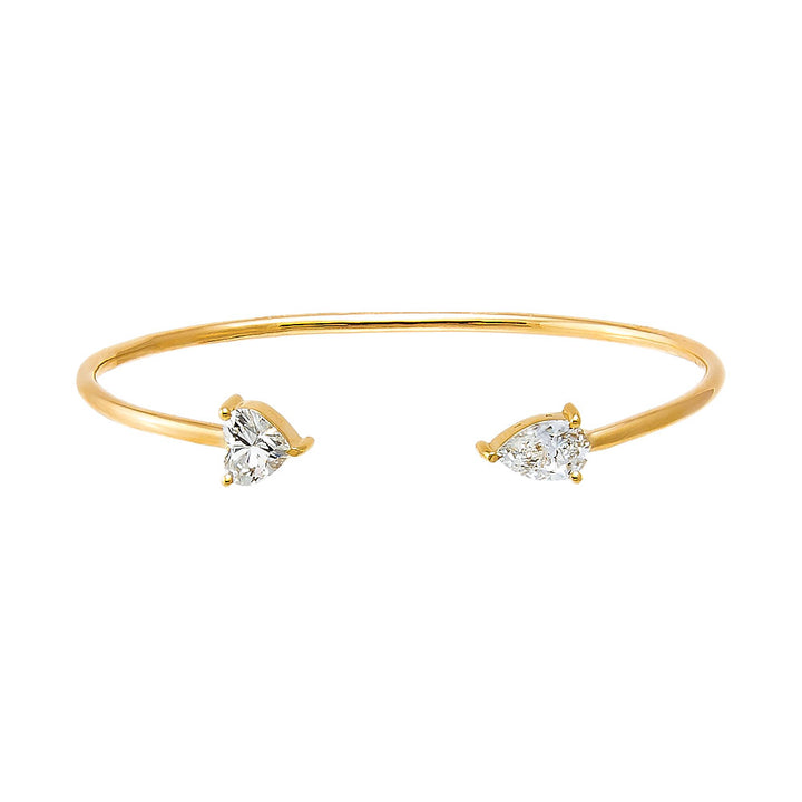 Lab Grown Diamond Pear X Heart Open Bangle 14K - Adina Eden's Jewels