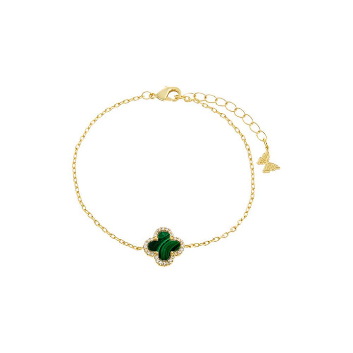 Malachite Pave Outlined Four Leaf Clover Bracelet - Adina Eden's Jewels