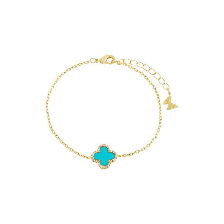 Turquoise Pave Outlined Four Leaf Clover Bracelet - Adina Eden's Jewels