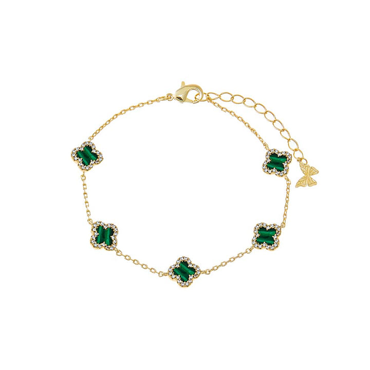 Malachite Mini Multi Pave Outlined Colored Clover Bracelet - Adina Eden's Jewels