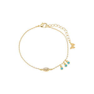 Gold Evil Eye X Dangling Turquoise Bezel Bracelet - Adina Eden's Jewels