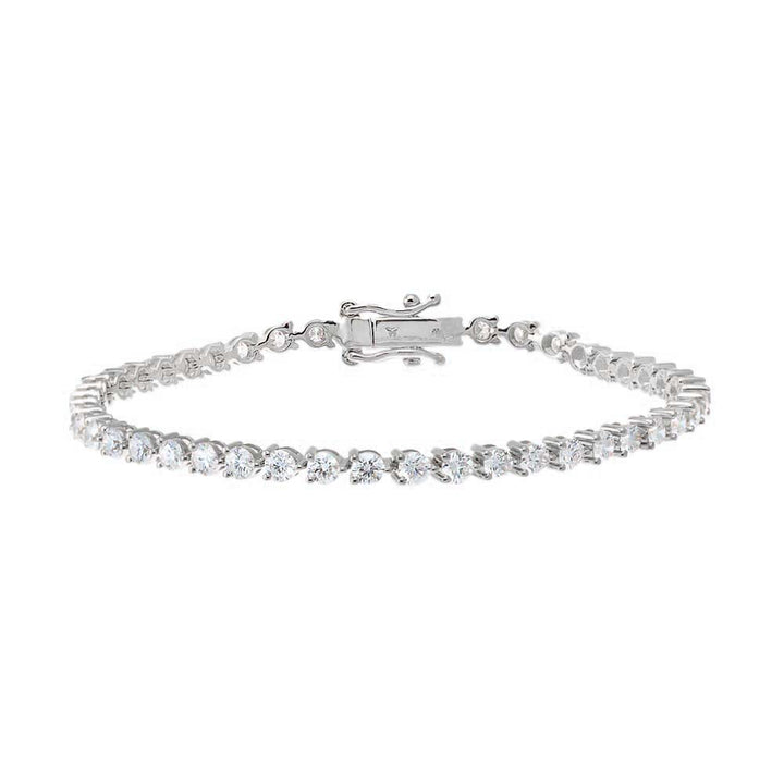 14K White Gold / 3CT Lab Grown Diamond Three Prong Tennis Bracelet 14K - Adina Eden's Jewels