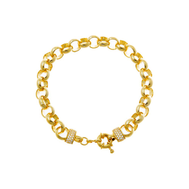 Gold Solid/Pave Rounded Toggle Link Bracelet - Adina Eden's Jewels