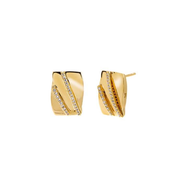 Gold Pave Lined On The Ear Rectangle Stud Earring - Adina Eden's Jewels