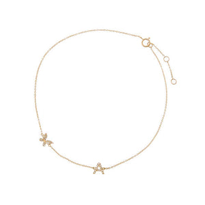 14K Gold / A Diamond Pavé Butterfly Initial Anklet 14K - Adina Eden's Jewels