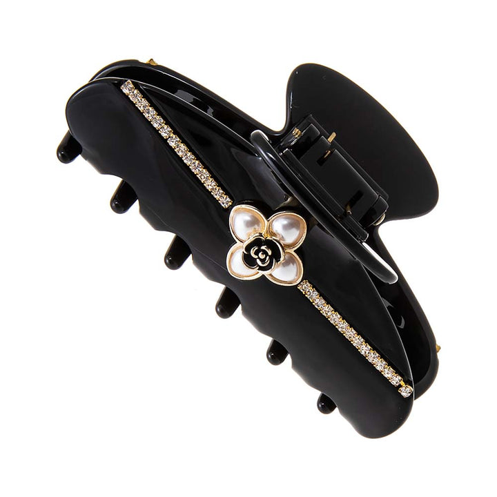 Pearl Flower W/ Rhinestone Large Claw Clip - Adina Eden's Jewels
