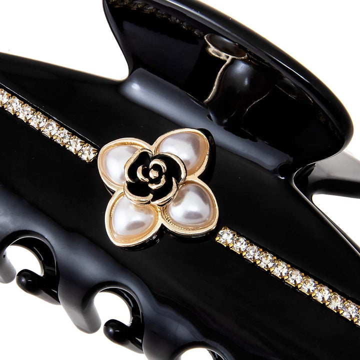 Pearl Flower W/ Rhinestone Large Claw Clip - Adina Eden's Jewels