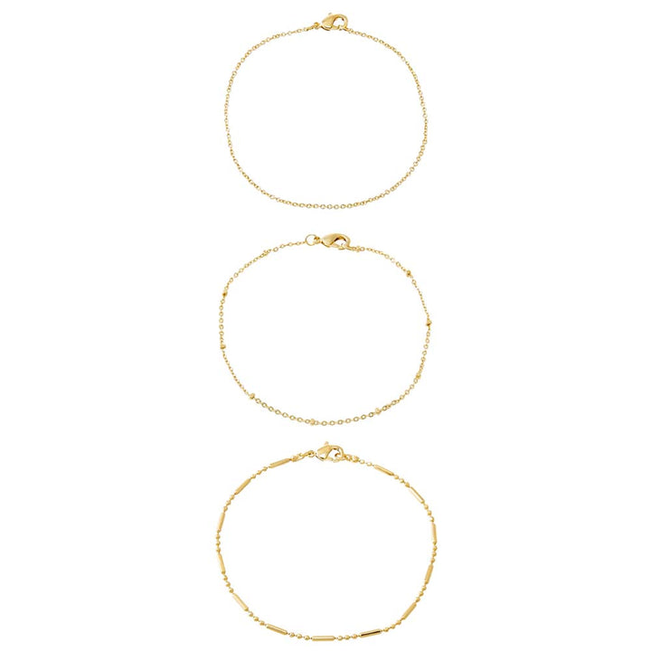 Gold Dainty Beaded Ball Chain Bracelet Combo Set - Adina Eden's Jewels