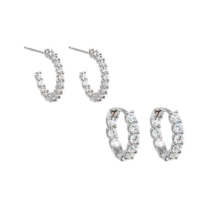 Silver / Combo Fancy CZ Tennis Hoop Earring Combo Set - Adina Eden's Jewels