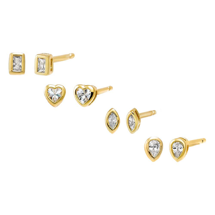 Gold CZ Bezel Multi Shape Stud Earring Combo Set - Adina Eden's Jewels