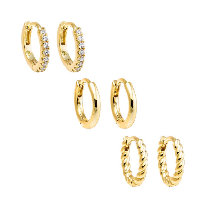 Gold / Combo The Necessities Huggie Earring Combo Set - Adina Eden's Jewels