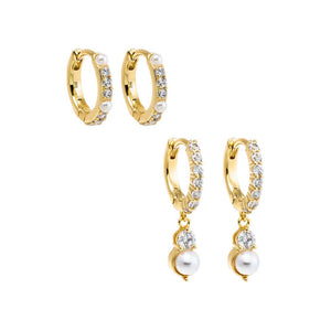 Dianty Pearl Huggie Earring Combo Set