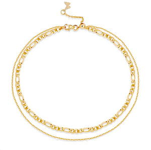 Gold Two In One Figaro X Ball Chain Necklace - Adina Eden's Jewels