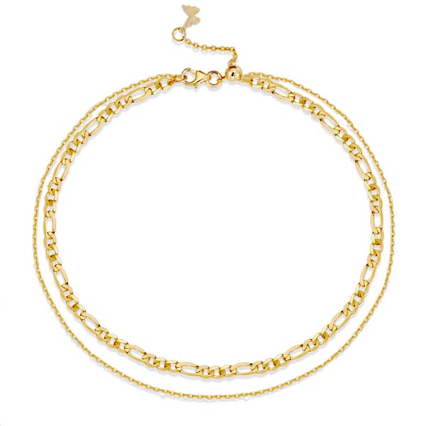 Gold Two In One Figaro X Ball Chain Necklace - Adina Eden's Jewels