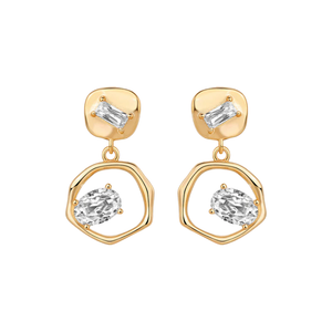 Gold CZ Baguette X Oval Fancy Drop Stud Earring - Adina Eden's Jewels