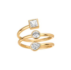 Gold / 6 CZ Multi Shape Bezel Triple Wrap Ring - Adina Eden's Jewels