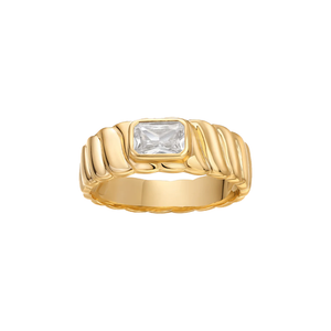 Gold / 8 CZ Bezel Asscher Ridged Band Ring - Adina Eden's Jewels