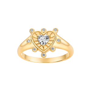 Gold / 3 Scattered CZ Rimmed Heart Signet Pinky Ring - Adina Eden's Jewels