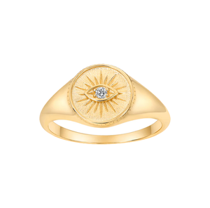 Gold / 3 CZ Evil Eye Signet Pinky Ring - Adina Eden's Jewels