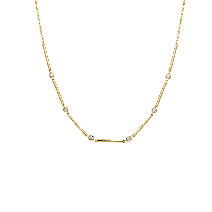 Gold CZ Bezel Bar Chain Necklace - Adina Eden's Jewels