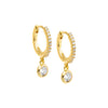 Gold CZ Bezel Dangling Huggie Earring - Adina Eden's Jewels