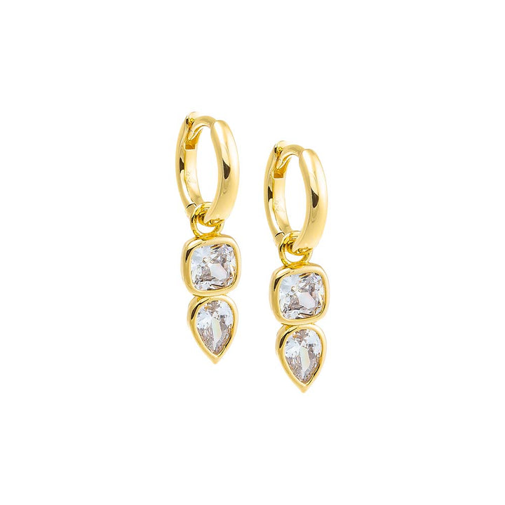 Gold CZ Bezel Square X Teardrop Dangle Huggie Earring - Adina Eden's Jewels