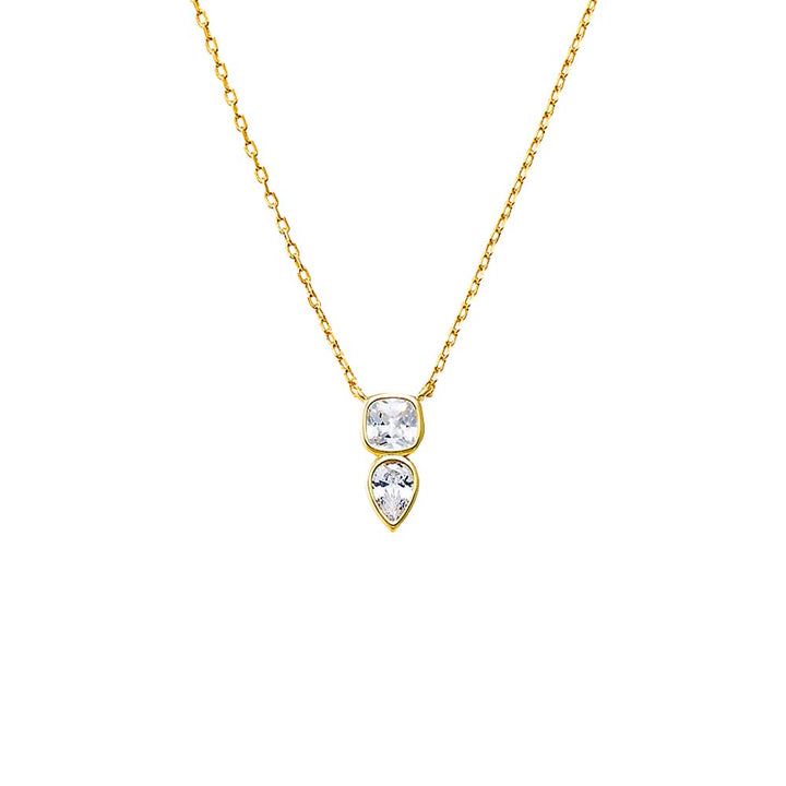 Gold CZ Bezel Square X Teardrop Pendant Necklace - Adina Eden's Jewels