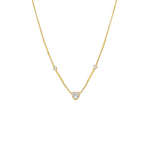 Gold CZ Heart Bezel X Bar Necklace - Adina Eden's Jewels