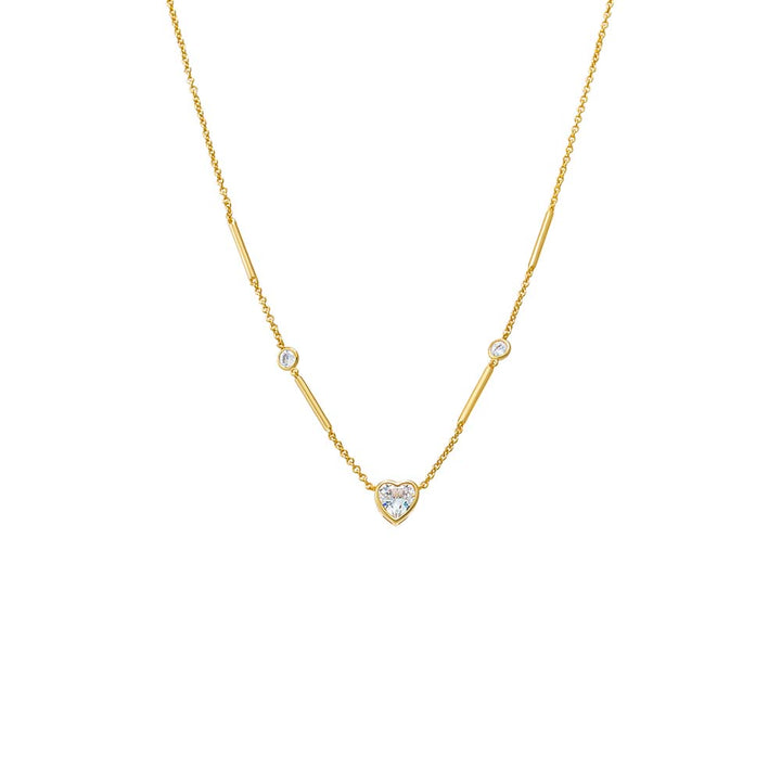 Gold CZ Heart Bezel X Bar Necklace - Adina Eden's Jewels