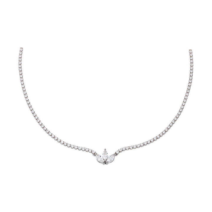 Silver CZ Marquise Trio Cluster Tennis Choker - Adina Eden's Jewels