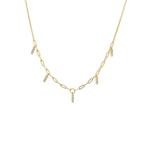 Gold CZ Pave Dangling Mini Bar Necklace - Adina Eden's Jewels