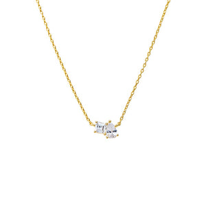 Gold CZ Princess Cut X Baguette Pendant Necklace - Adina Eden's Jewels