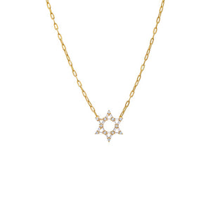 Gold CZ Solitaire X Baguette Star of David Necklace - Adina Eden's Jewels