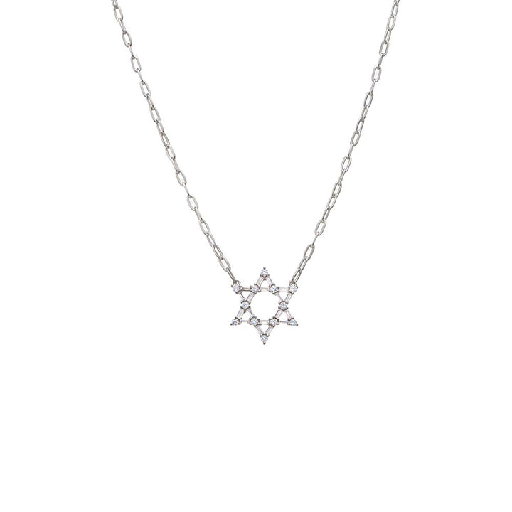 Silver CZ Solitaire X Baguette Star of David Necklace - Adina Eden's Jewels