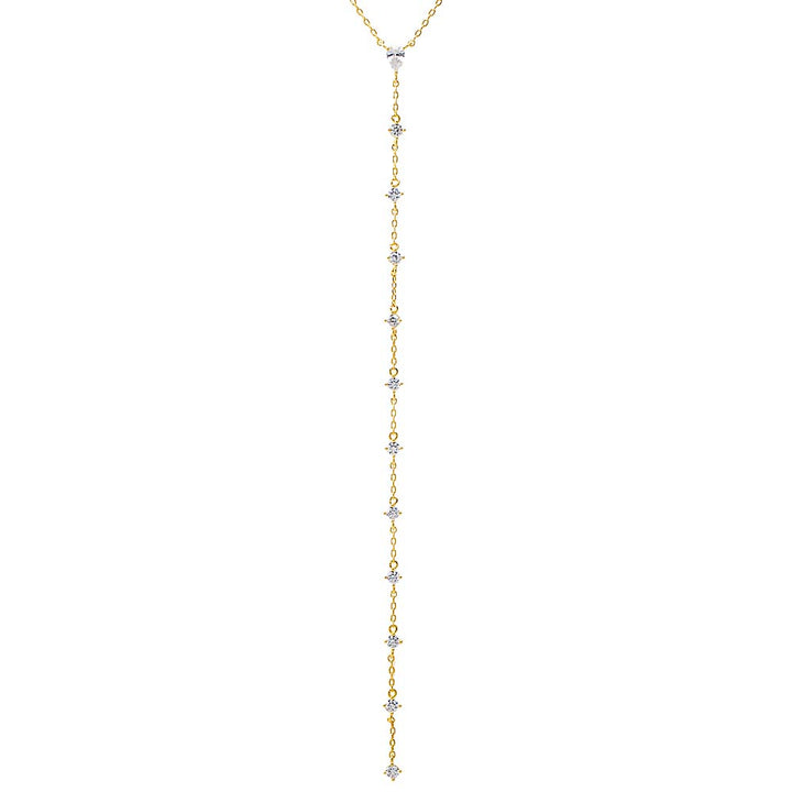 Gold CZ Teardrop Drop Lariat Necklace - Adina Eden's Jewels