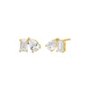 Gold CZ Teardrop X Baguette Stud Earring - Adina Eden's Jewels