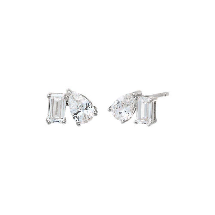 Silver CZ Teardrop X Baguette Stud Earring - Adina Eden's Jewels