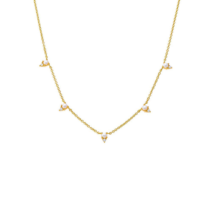 Gold CZ X Pearl Dangling Necklace - Adina Eden's Jewels