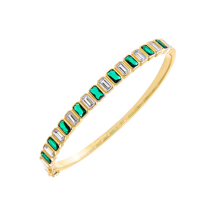 Emerald Green Colored Baguette CZ Bezel Tennis Bangle - Adina Eden's Jewels