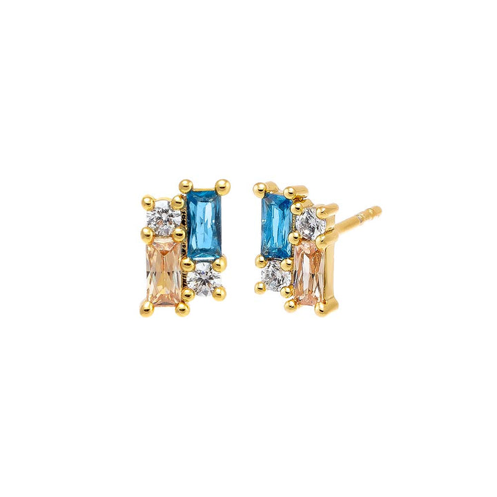 Sapphire Blue Colored CZ X Baguette Cluster Stud Earring - Adina Eden's Jewels