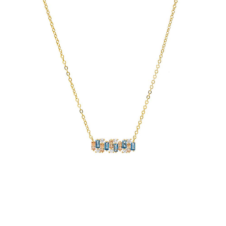 Sapphire Blue Colored CZ X Baguette Scattered Bar Necklace - Adina Eden's Jewels