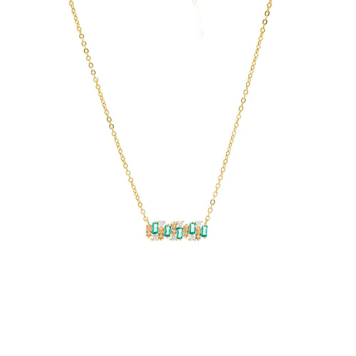 Emerald Green Colored CZ X Baguette Scattered Bar Necklace - Adina Eden's Jewels