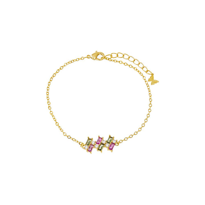 Pink Colored CZ X Baguette Scattered Charm Bracelet - Adina Eden's Jewels