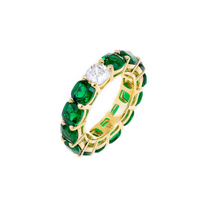 Emerald Green / 6 Colored Cushion Cut W/ Single Stone Eternity Band - Adina Eden's Jewels