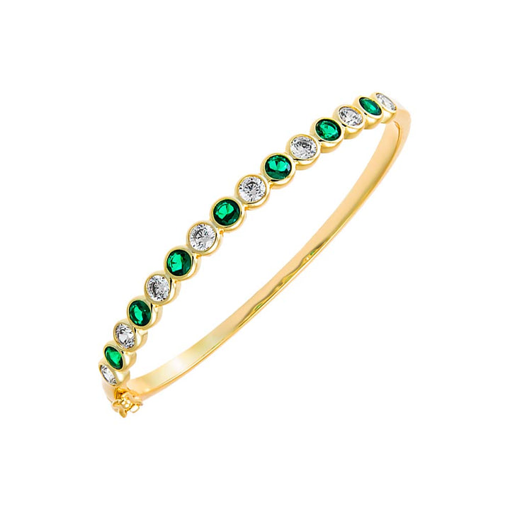 Emerald Green Colored Round CZ Bezel Tennis Bangle - Adina Eden's Jewels