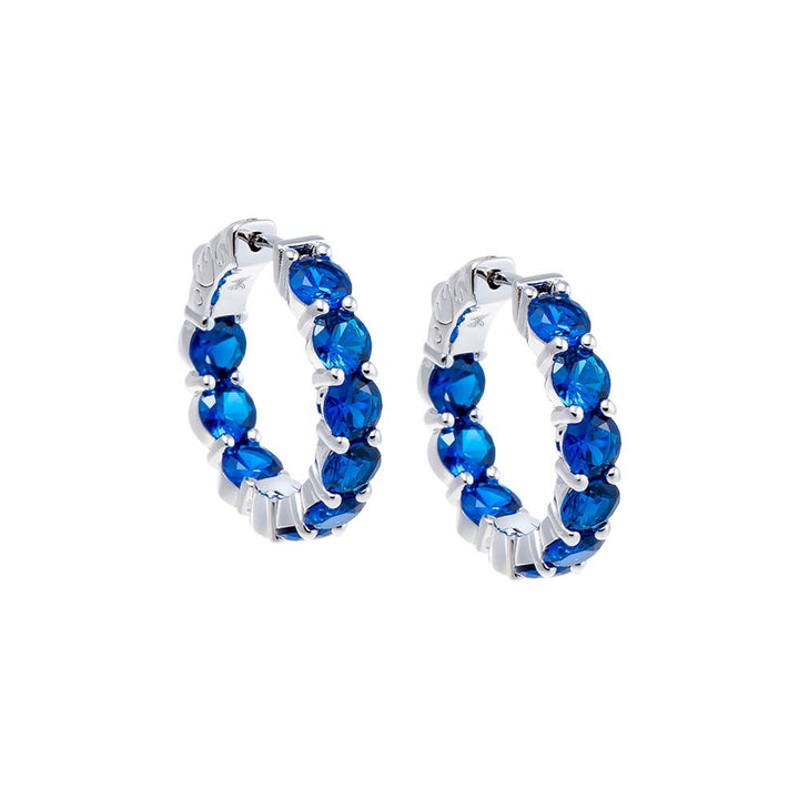 Sapphire Blue Colored Round Tennis Mini Hoop Earring - Adina Eden's Jewels