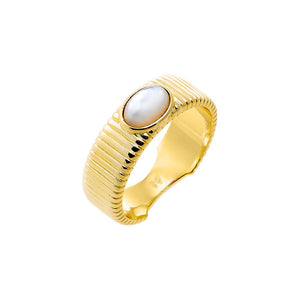 Mother of Pearl / 7 Colored Stone Ridged Band Ring - Adina Eden's Jewels